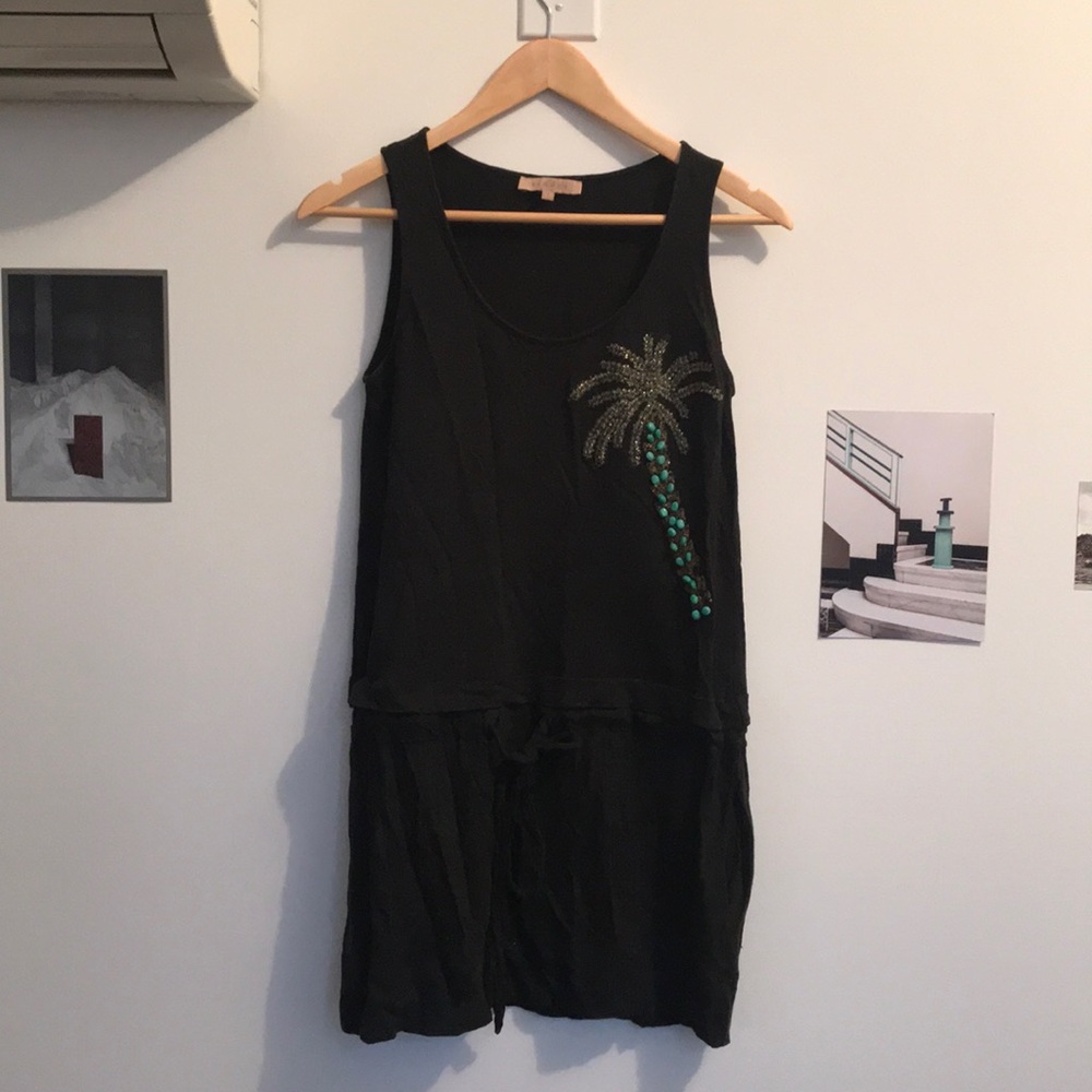 Black summer dress with beaded palm tree